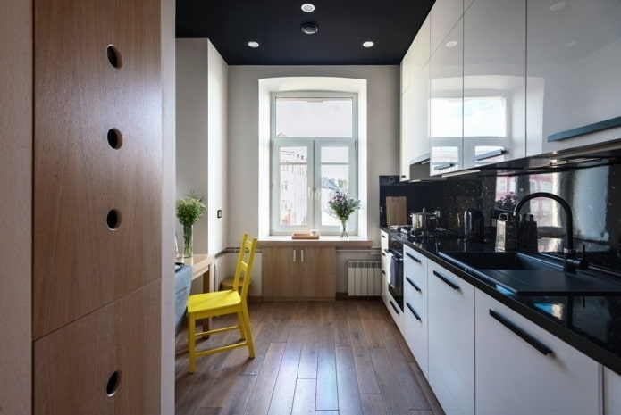 40 karelik bir dairenin iç kısmında mutfak tasarımı