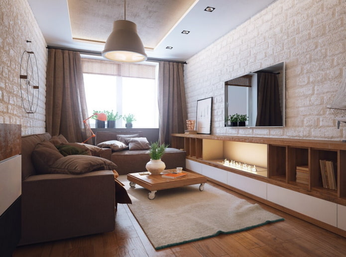 design del soggiorno all'interno di un appartamento di 40 quadrati