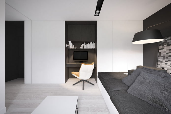 huoneiston sisustus on 36 neliötä minimalismin tyyliin
