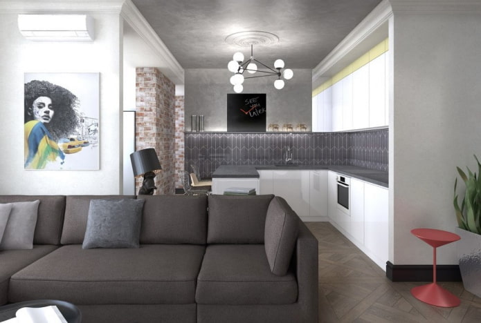 dzīvokļa interjers ar 36 laukumiem mūsdienīgā stilā