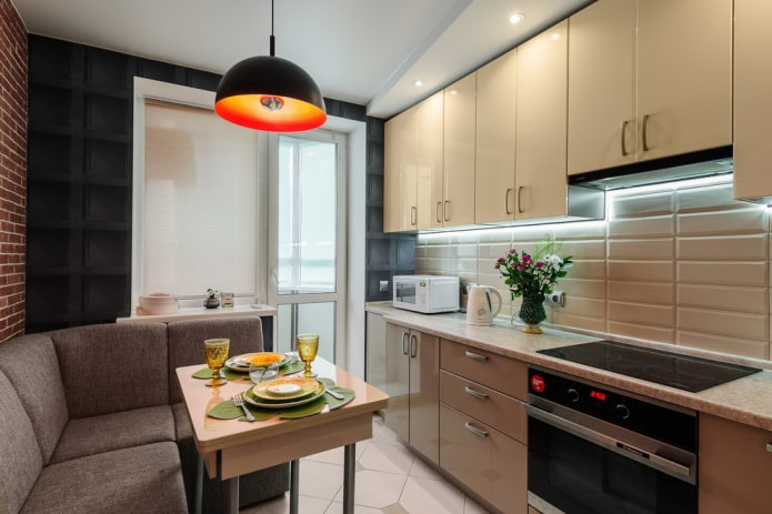 køkken design i en lejlighed på 35 kvadrater