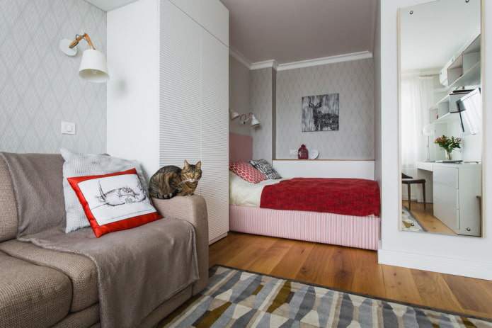 design della camera da letto all'interno di un appartamento di 35 quadrati