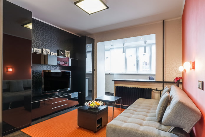 تصميم غرفة المعيشة في المناطق الداخلية لشقة من 35 مربعًا
