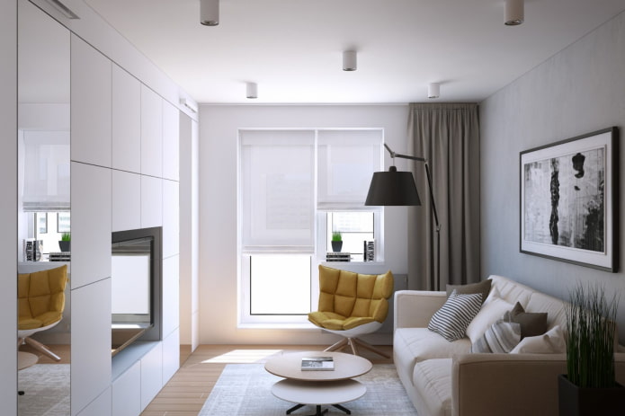 design del soggiorno all'interno di un appartamento di 35 quadrati