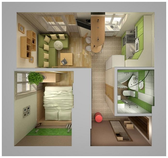 De indeling van het appartement is 35 m². m.