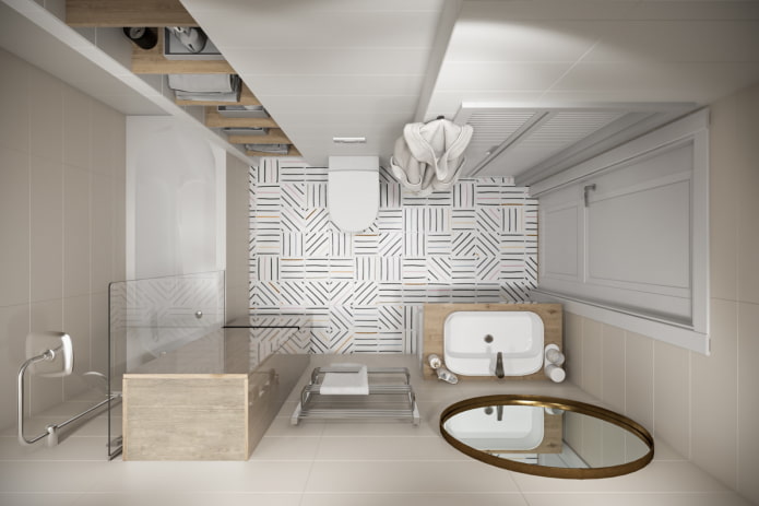 design af et badeværelse i det indre af en lejlighed på 45 kvadrater