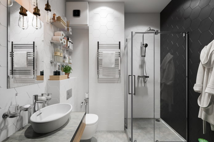 vonios kambario dizainas 45 kvadratų buto interjere