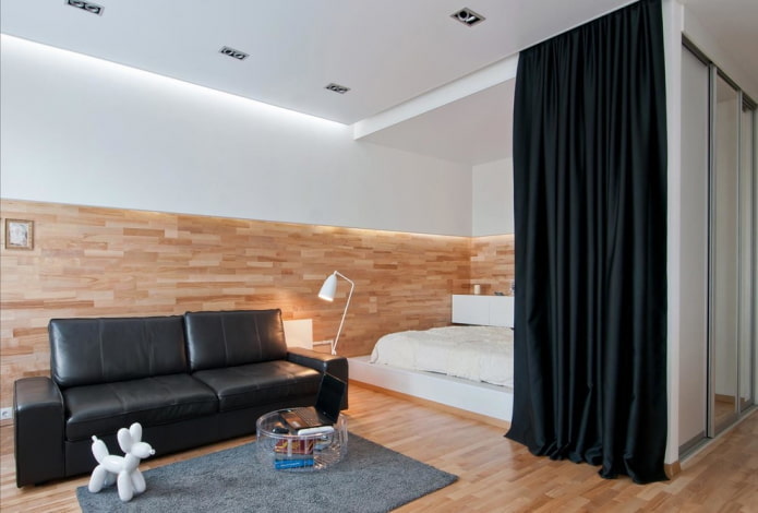návrh spálne v interiéri bytu o rozlohe 45 štvorcov