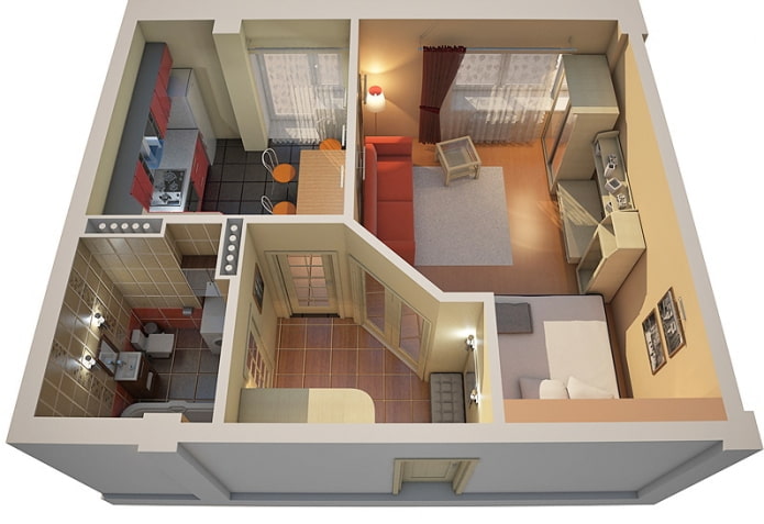 La disposition de l'appartement est de 45 m². m.