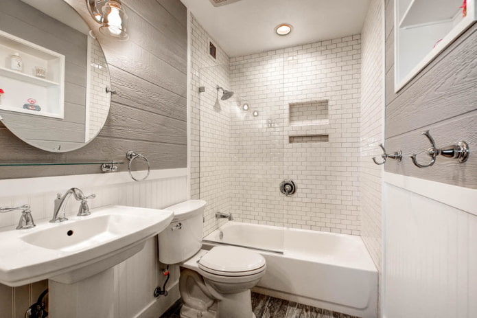 nội thất phòng tắm với tông màu trắng xám