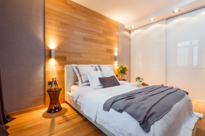 70 karelik bir dairenin iç kısmında yatak odası tasarımı
