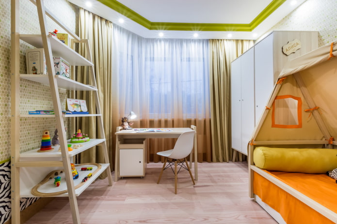 design af en børnehave i det indre af en lejlighed på 70 kvadrater