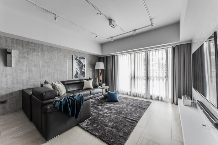 dizajn obývacej izby v interiéri bytu so 100 štvorcami