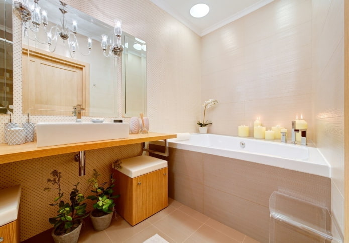 design af et badeværelse i det indre af en lejlighed på 100 kvadrater
