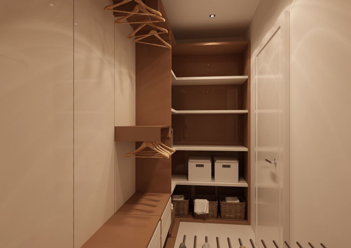 100 karelik bir dairenin iç kısmında giyinme odası tasarımı