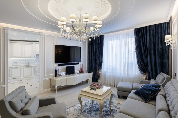 intérieur de l'appartement de 100 places dans le style néoclassique