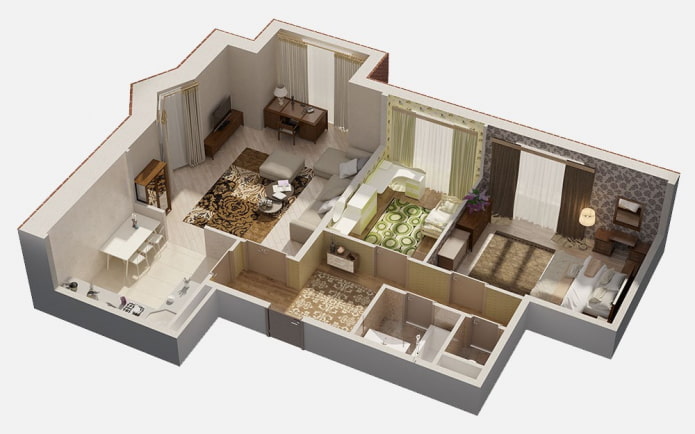 layout af en lejlighed på 100 kvadrater