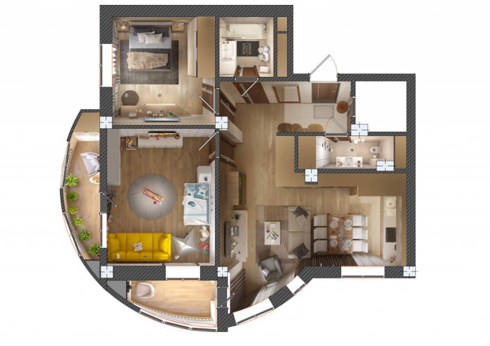 układ mieszkania o powierzchni 100 m2