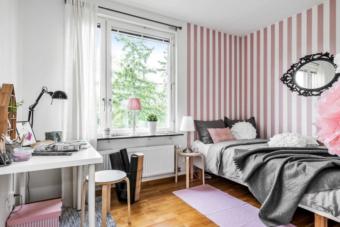 slaapkamer voor tienermeisje in Scandinavische stijl