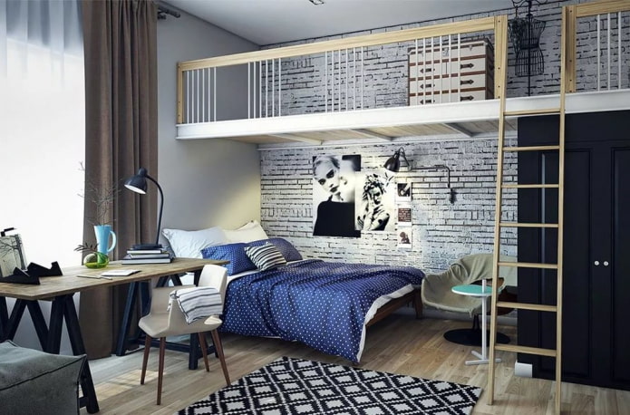 slaapkamer voor tienermeisje in loftstijl