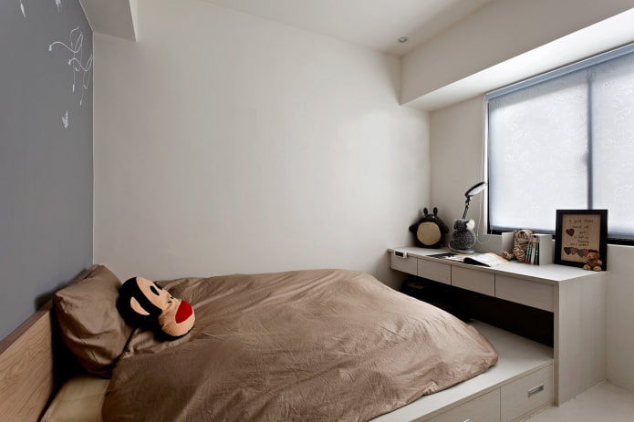 spálňa pre dospievajúce dievča v štýle minimalizmu