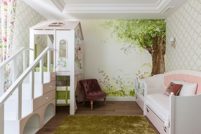 soveværelse design til to piger i forskellige aldre