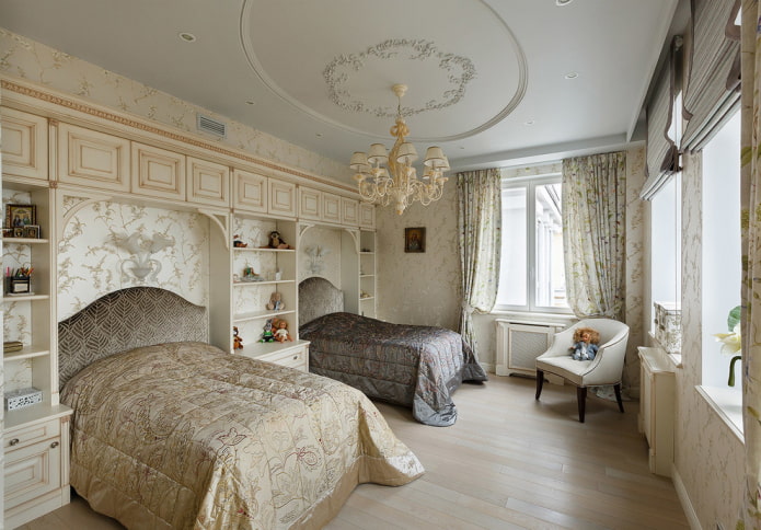 sypialnia dla dwóch dziewczynek w klasycznym stylu
