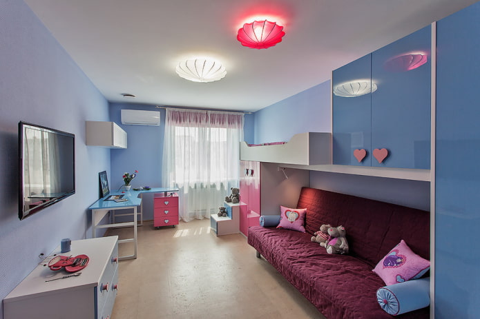 disseny de dormitori per a dues noies de diferents edats