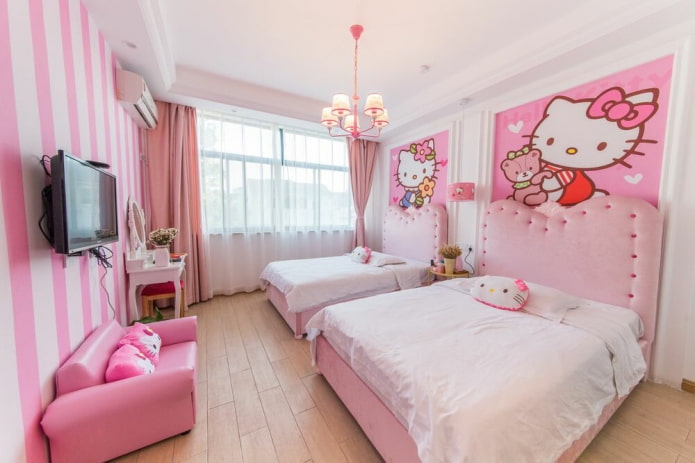 تصميم غرفة نوم لفتاتين في مرحلة ما قبل المدرسة
