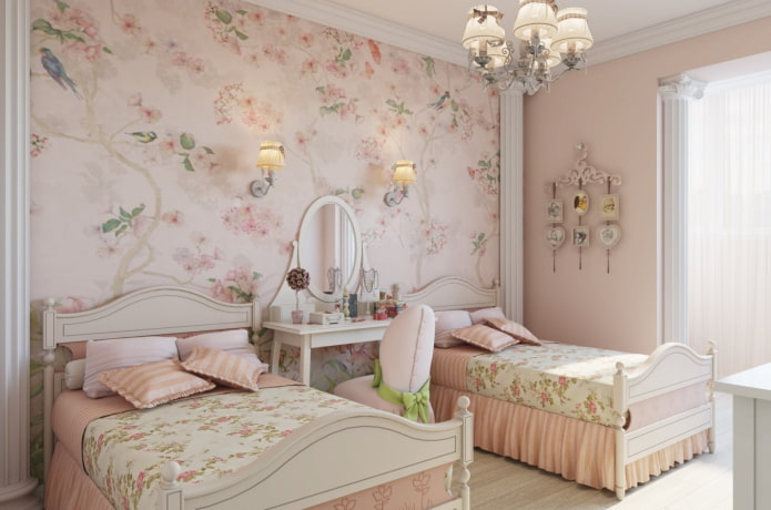 soveværelse til to piger i provence stil