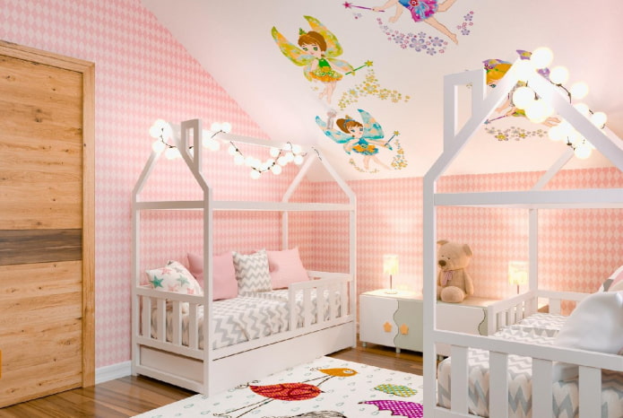 soveværelse design til to førskolepiger