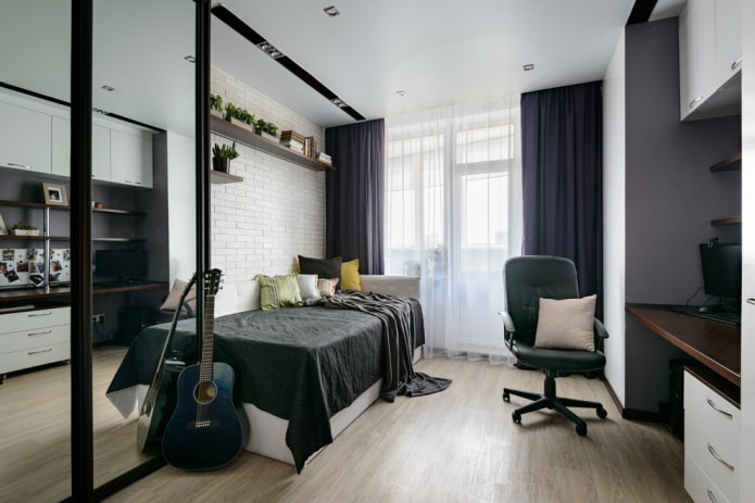 arrangement af møbler i soveværelset til en teenagedreng