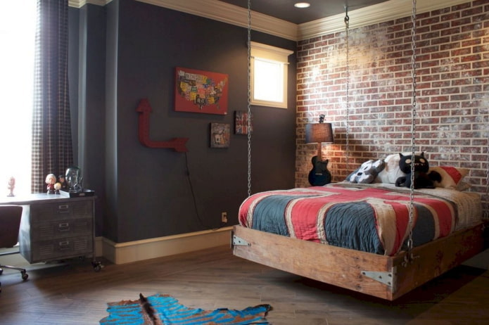 soveværelse til en teenagedreng i loftstil