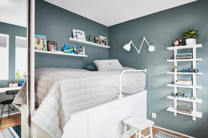 bilik tidur untuk seorang remaja lelaki dalam gaya Scandinavia