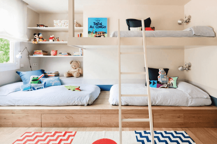 üç çocuk için bir yatak odasının düzenlenmesi