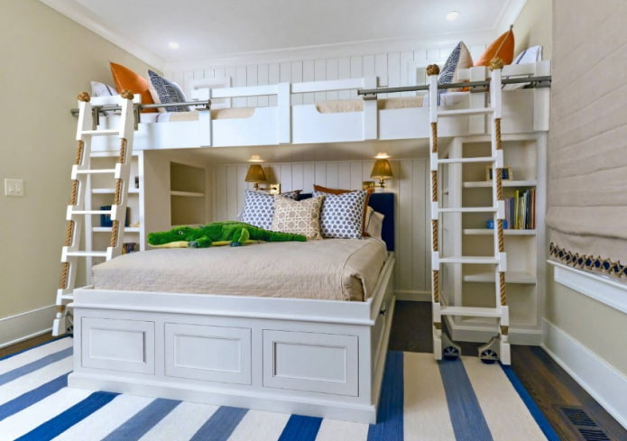 soveværelse design til tre børn i forskellige aldre