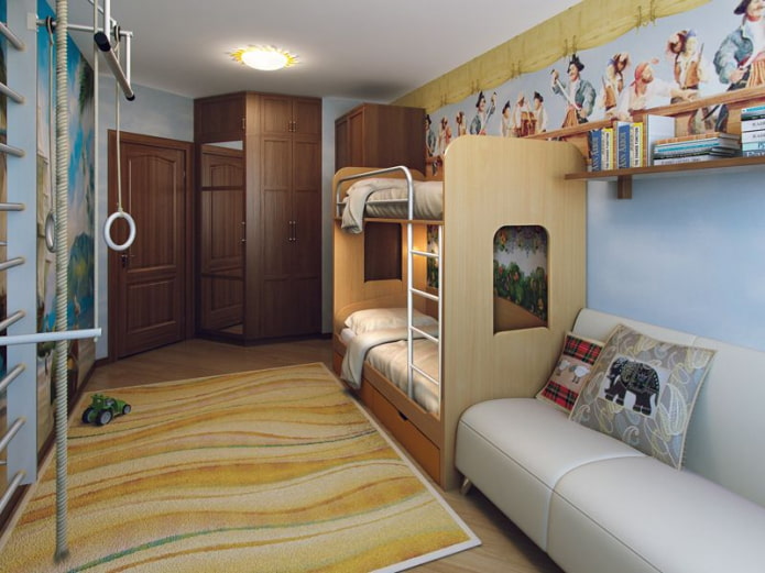 makuuhuoneen suunnittelu kolmelle eri ikäiselle lapselle