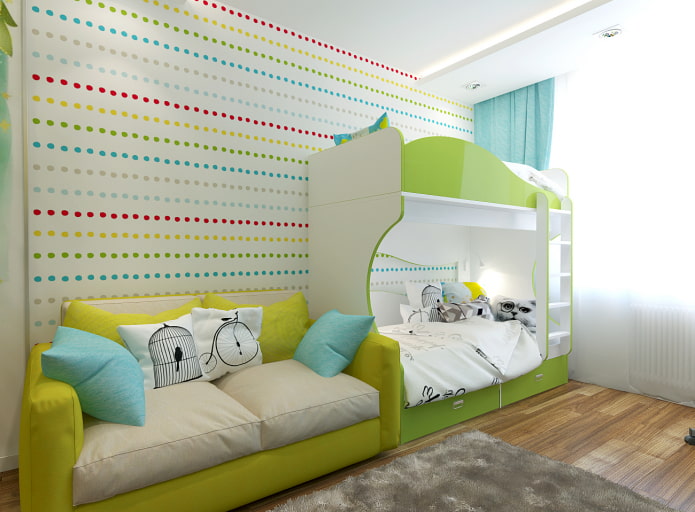 soveværelse design til tre børn i forskellige aldre