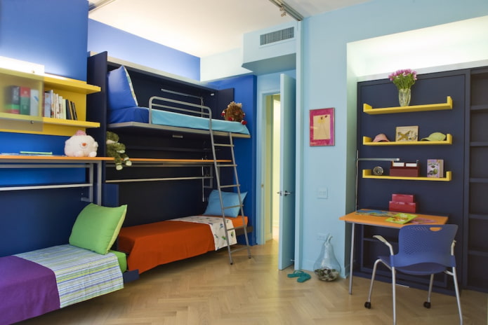 design de cameră pentru trei copii cu sex diferit