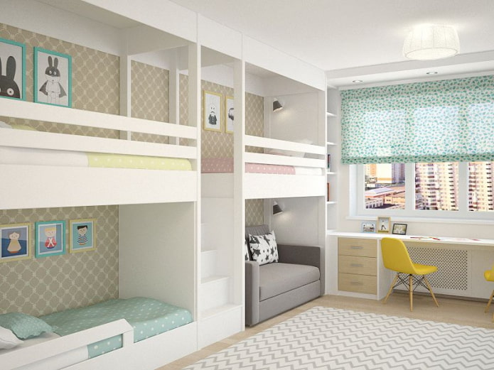 dizajn miestnosti pre tri deti rôzneho pohlavia