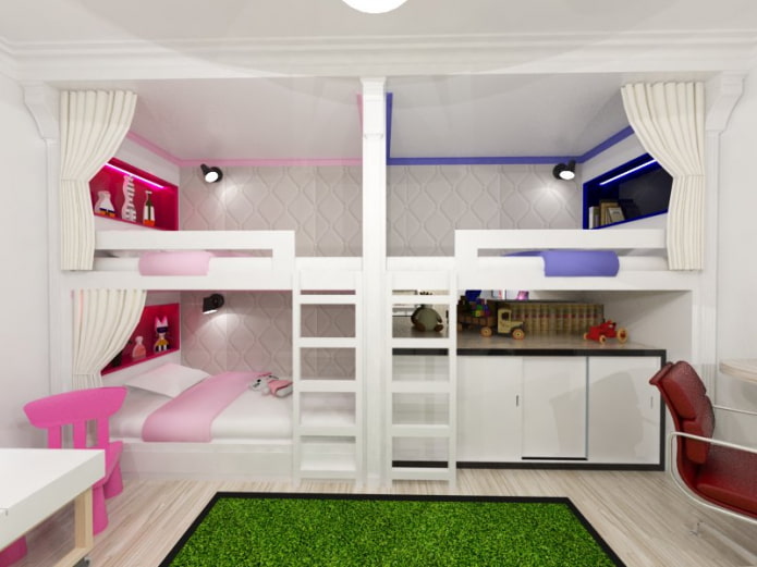 dizajn miestnosti pre tri deti rôzneho pohlavia