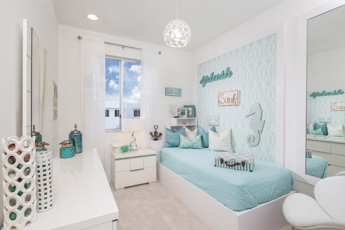 witte en turquoise kamer