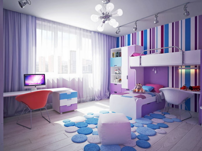 Violetti-sininen huone pojille