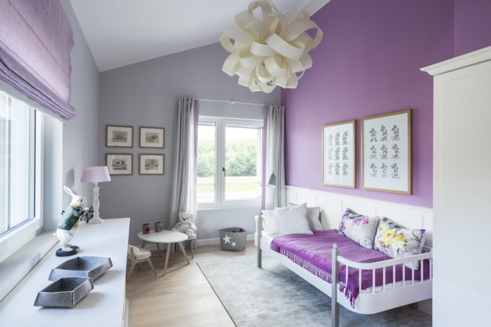 Виолетово-сива детска стая