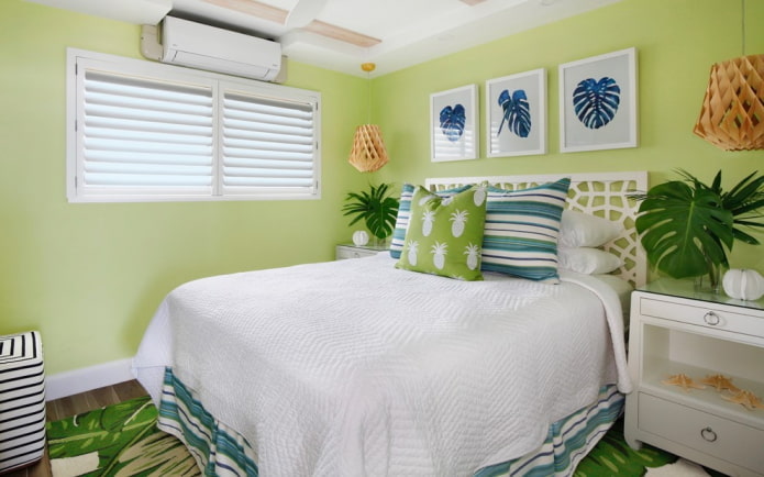 interior dormitor în nuanțe de verde deschis