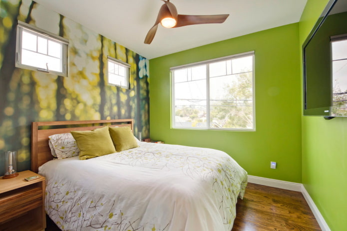 קישוט חדר השינה בגוונים ירוקים