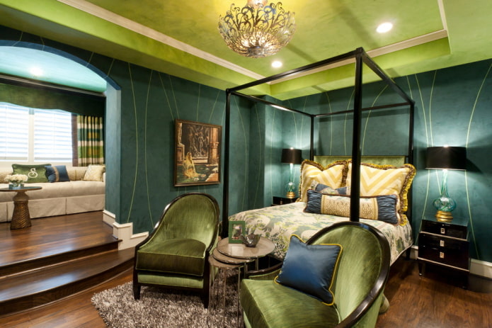 zdobení ložnice v zelených tónech