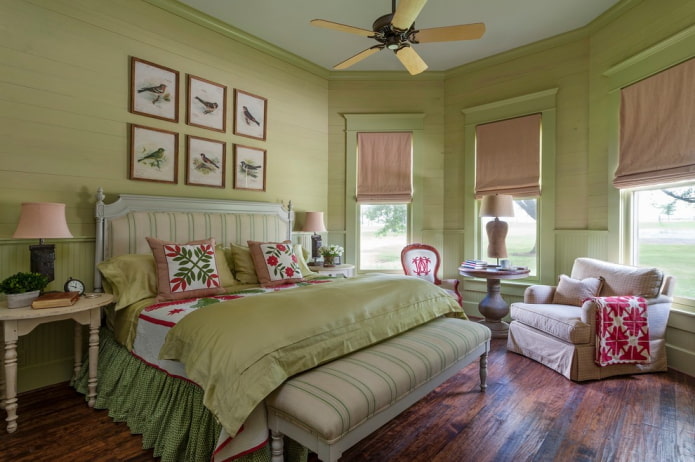 slaapkamer interieur in olijftinten