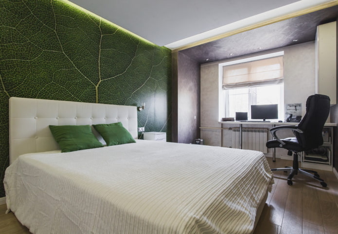 مزيج الألوان في داخل غرفة النوم بألوان خضراء