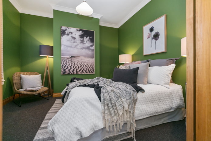 dekorere soveværelset i grønne farver